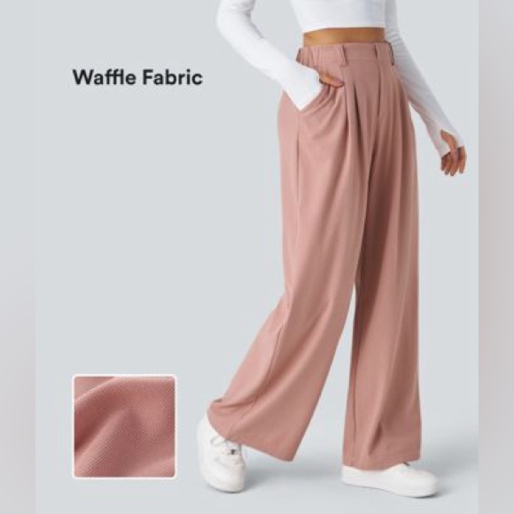 HALARA Wide Leg Waffle Fabric Pants in Dusty Rose